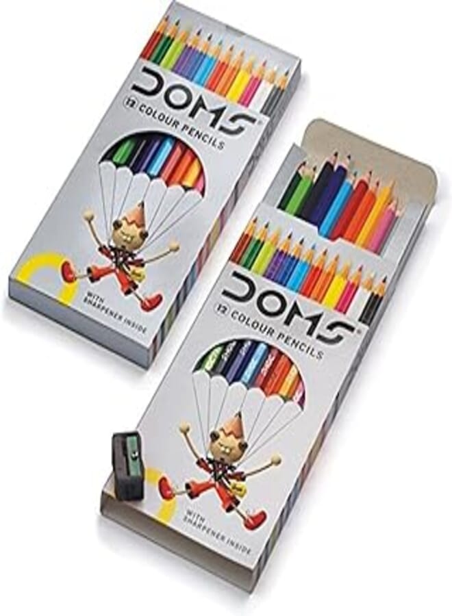 Doms 12 Colour Pencils with free Sharpener