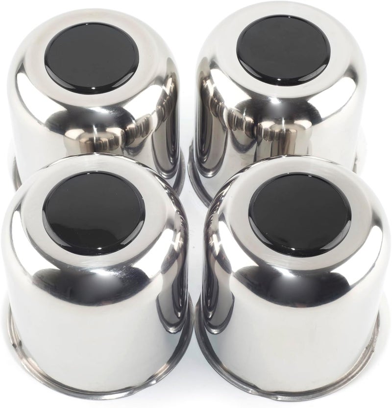 RTRHINOTUNING Stainless Steels 4.25in Chrome Trailer Wheel Center Caps Black Removable Top Caps Truck RV Push Through Hub Caps 4.29“ Tall - Image 1