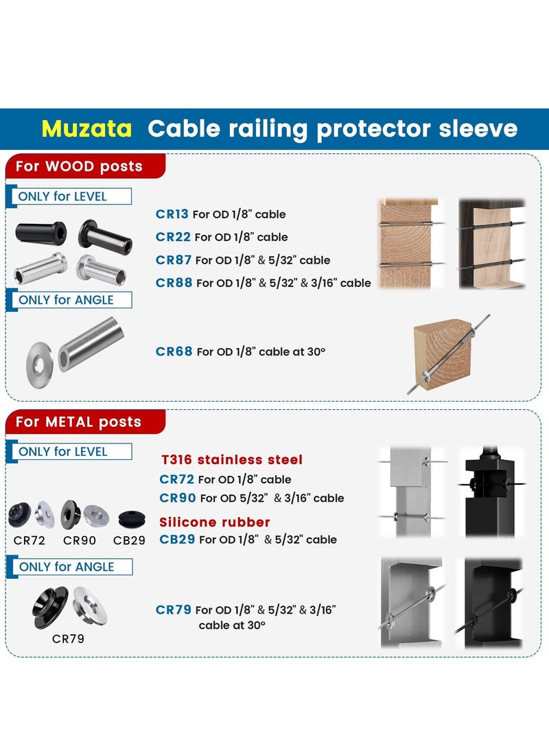 Y&D 20Pack Stainless Steel Protective Sleeves Cable Railing Kit with Drill Bit for Wood Posts, Handrail Stair Protector Sleeve 1/8" Wire Rope T316 Marine Grade Deck (Black)  - Image 5