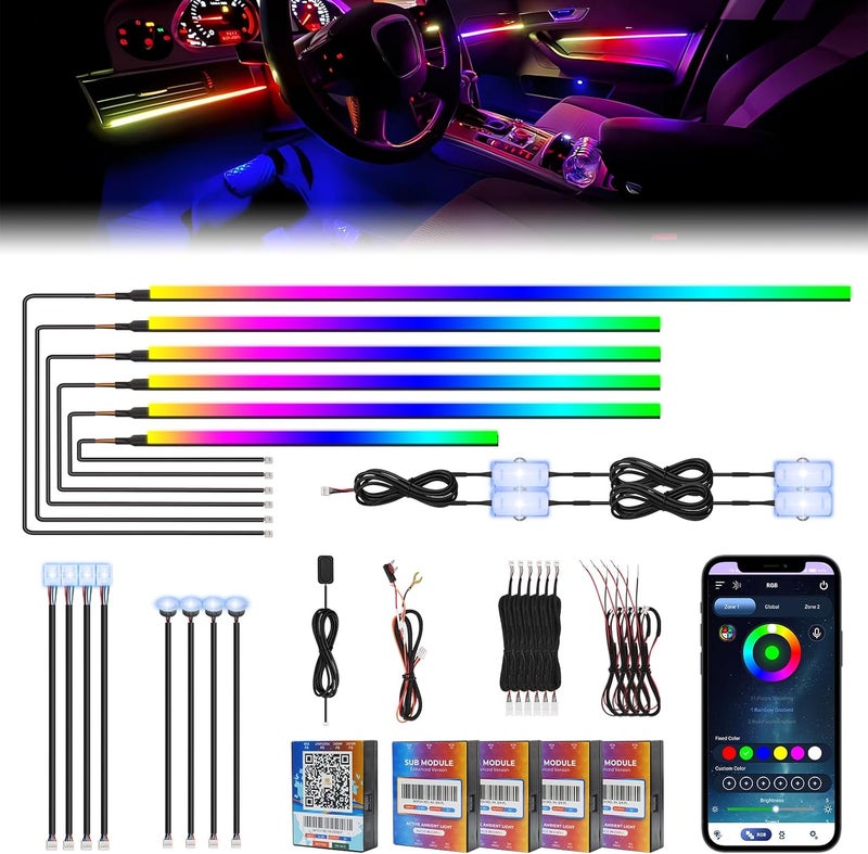 Amki Dreamcolor Acrylic Interior Car LED Strip Light with Wireless Self-Developed App, RGB 18 in 1 with 175 inches 593 LEDs Ambient Lighting Kits, 16 Million Colors Music & DIY Function - Image 1