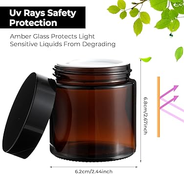 YUXIANLB YUXIANLB 2Pcs Small Glass Containers with Lids Amber Glass Jars with Black Lids Inner Liners Empty Round Cream Jar Refillable Cosmetic Containers for Cream Lotion Powder Ointments - Image 2