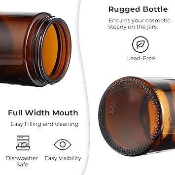 YUXIANLB YUXIANLB 2Pcs Small Glass Containers with Lids Amber Glass Jars with Black Lids Inner Liners Empty Round Cream Jar Refillable Cosmetic Containers for Cream Lotion Powder Ointments - Image 3