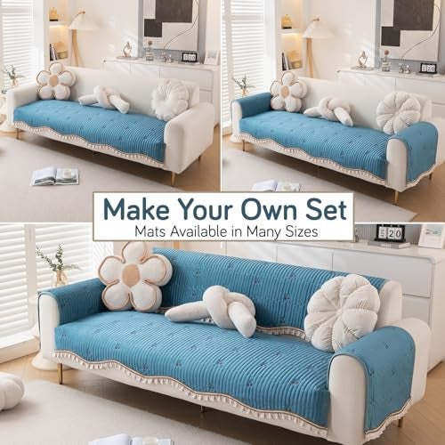HOKIPO Premium Dutch Velvet Sofa Cover Mat with Frill for 1/2/3 Seater and L Shape Sofa. Make Your Own Sofa Cover Set, Mat Length 90(D) x 60(L) cm, Peacock Blue (AR-5733-PBL) - Image 3