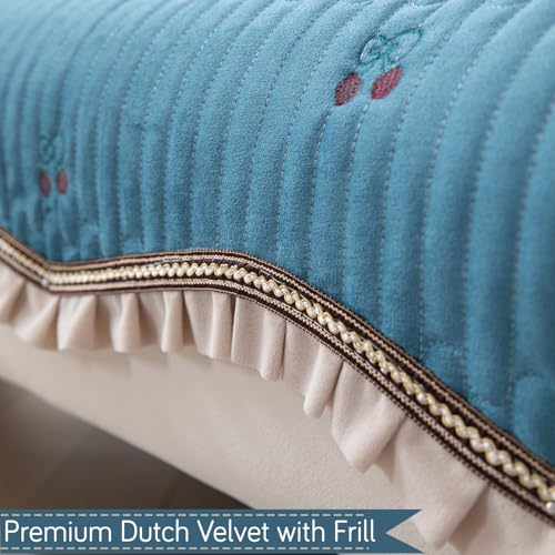 HOKIPO Premium Dutch Velvet Sofa Cover Mat with Frill for 1/2/3 Seater and L Shape Sofa. Make Your Own Sofa Cover Set, Mat Length 90(D) x 60(L) cm, Peacock Blue (AR-5733-PBL) - Image 2