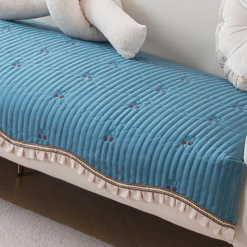 HOKIPO Premium Dutch Velvet Sofa Cover Mat with Frill for 1/2/3 Seater and L Shape Sofa. Make Your Own Sofa Cover Set, Mat Length 90(D) x 60(L) cm, Peacock Blue (AR-5733-PBL) - Image 1