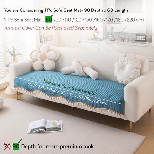HOKIPO Premium Dutch Velvet Sofa Cover Mat with Frill for 1/2/3 Seater and L Shape Sofa. Make Your Own Sofa Cover Set, Mat Length 90(D) x 60(L) cm, Peacock Blue (AR-5733-PBL) - Image 5
