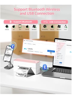XiuWoo Bluetooth Thermal Label Printer 4x6, Wireless Shipping Label Printer for Small Business and Packages for Phone Pad PC,Thermal Label Printer for Various Platforms, Pink  - Image 2