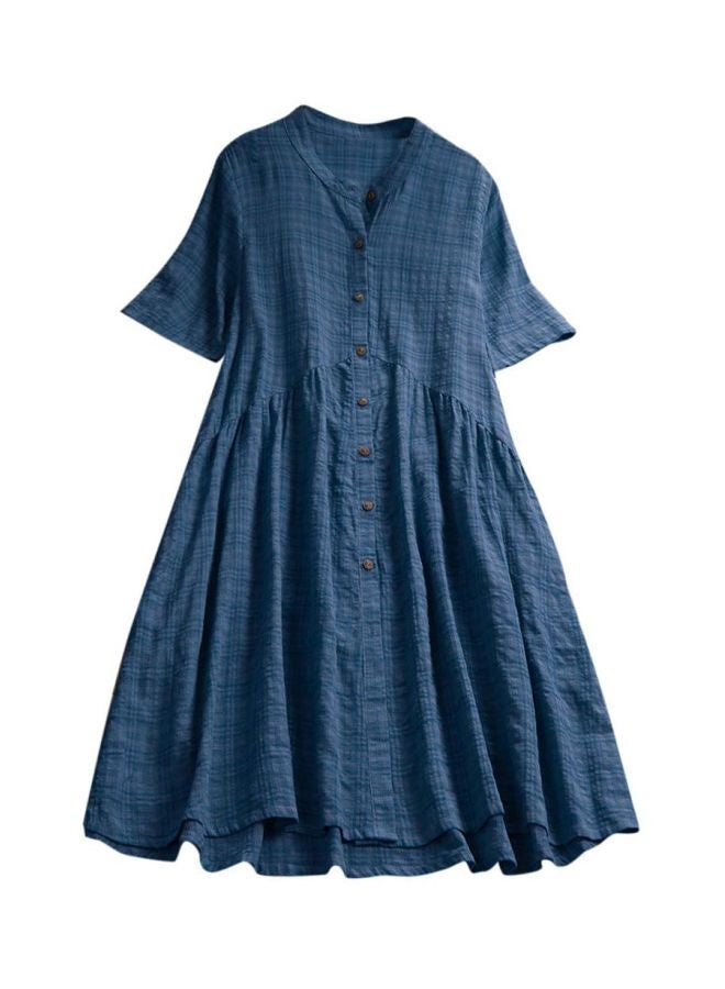 NIBEMINENT Lace Detailed Midi Dress Blue/White - Image 1