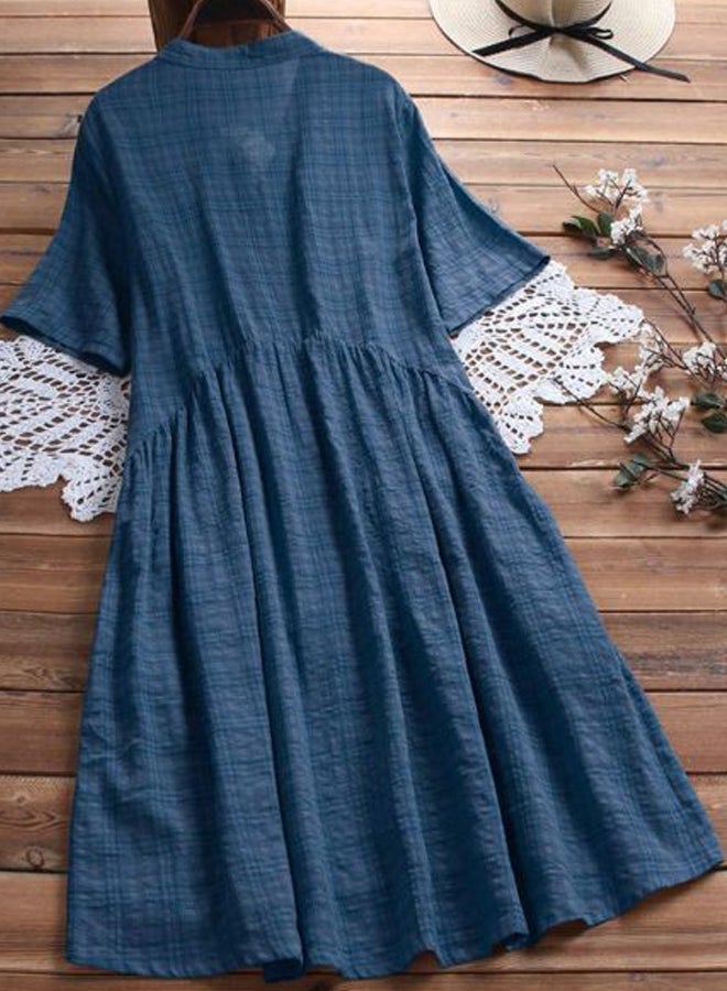 NIBEMINENT Lace Detailed Midi Dress Blue/White - Image 2