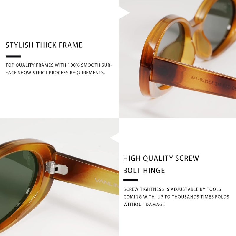 VANLINKER Polarized Retro Oval Sunglasses for Women and Men Small 90s Style VL9580 - Image 5