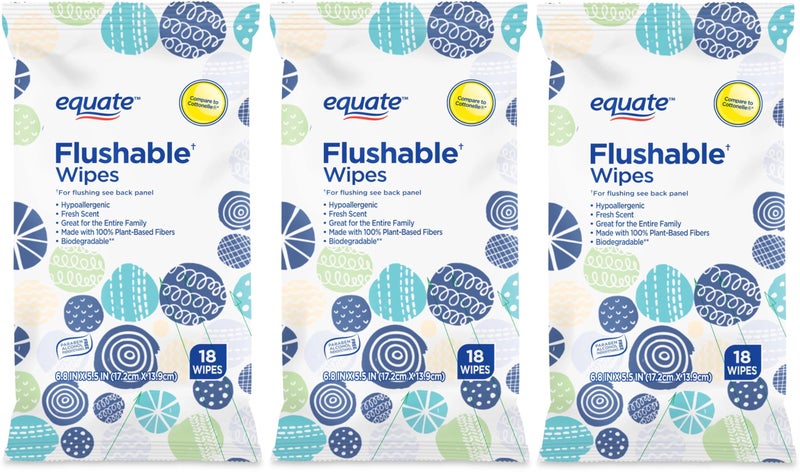 Equate Fresh Scent Flushable Wipes 18 ct "3-PACK" - Image 1