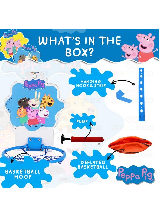 Wembley Peppa Pig Basket Ball for Kids Boys Girls Basketball Set with Deflated Ball, Hoop, Hanging Board & Pump Indoor Outdoor Games Birthday Gift for Children - Friends - Image 2
