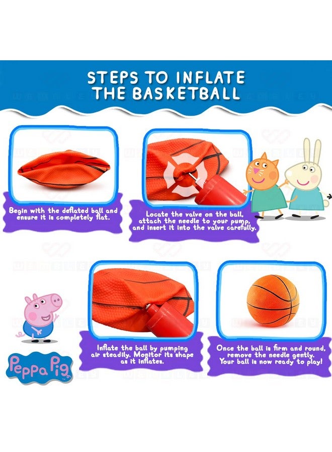 Wembley Peppa Pig Basket Ball for Kids Boys Girls Basketball Set with Deflated Ball, Hoop, Hanging Board & Pump Indoor Outdoor Games Birthday Gift for Children - Friends - Image 3