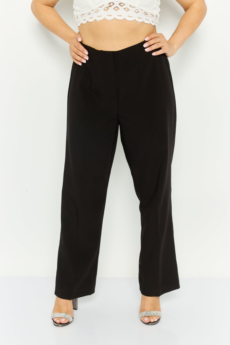VERO MODA بنطلون نسائي بقصة عادية بطول 34 بوصة، سادة، ساق مستقيم، أسود - Image 1