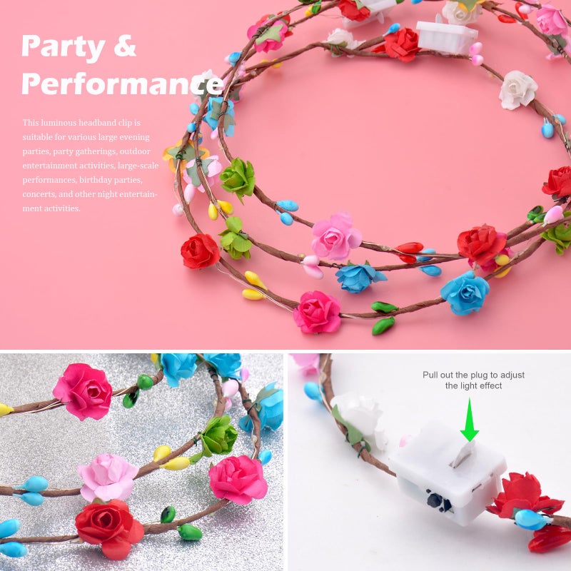 QSJQllo 50 Pcs LED Flower Crowns Headbands,Flower Crowns For Women,Mardi Gras Light Up Headbands Tiara Flower Crown Accessories for Wedding Beach Party Birthday Cosplay Halloween Christmas Day - Image 5