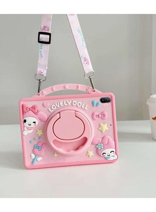 Kids Case Compatible with iPad (A16) 11th/10th 10.9 Generation (2025/2022), Shockproof Silicone Protective Cover with Stand, Shoulder Strap,pink