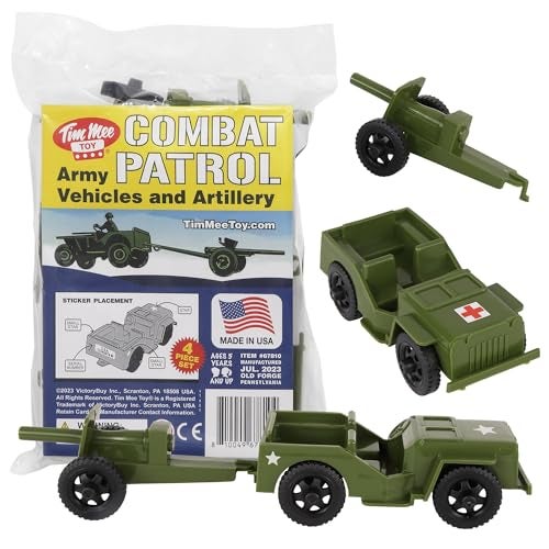 Tim Mee Toy TimMee Combat Patrol Willys & Artillery - OD Green 4pc Playset USA Made - Image 1