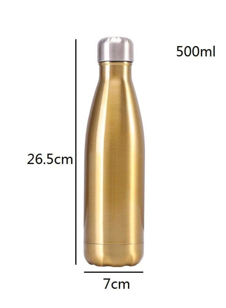Double Wall Stainless Steel Sports Water Bottle 500ml Insulated gold - Image 2