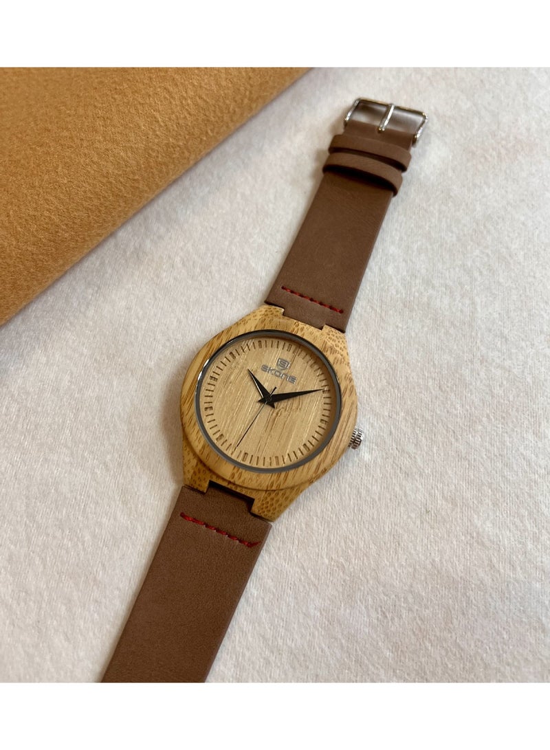 STONE Men's Genuine Leather Belt Wooden Watch - Image 1
