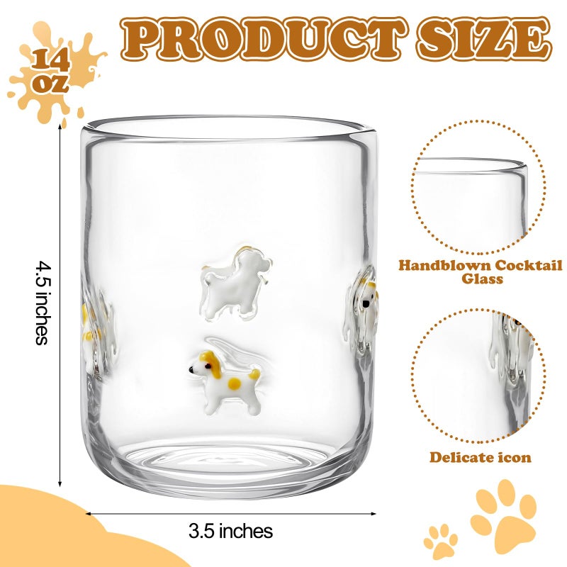 Skylety 2 Pack Icon Juice Glasses, 14 oz Stemless Glass Cups, Puppy Juice Cocktail Wine Coffee Drinking Cups for Engagement Wedding Anniversary Valentines Party Supplies - Image 2