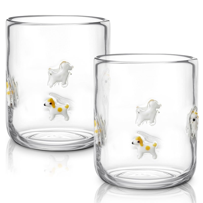 Skylety 2 Pack Icon Juice Glasses, 14 oz Stemless Glass Cups, Puppy Juice Cocktail Wine Coffee Drinking Cups for Engagement Wedding Anniversary Valentines Party Supplies - Image 1