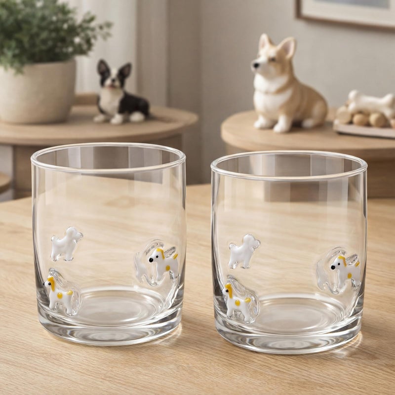 Skylety 2 Pack Icon Juice Glasses, 14 oz Stemless Glass Cups, Puppy Juice Cocktail Wine Coffee Drinking Cups for Engagement Wedding Anniversary Valentines Party Supplies - Image 3