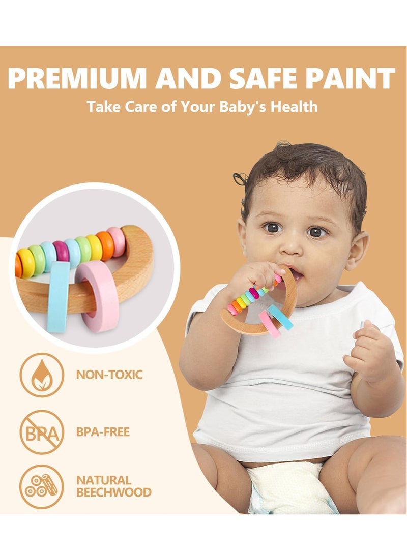 RATSAW Organic Colorful Wooden Baby Rattles Set 4 Pcs Montessori Toys for Babies Rattle Soother Bracelet Teether Toys for Newborn Babies 0 to 12 Months Perfect Toddler Shower Gift  - Image 4