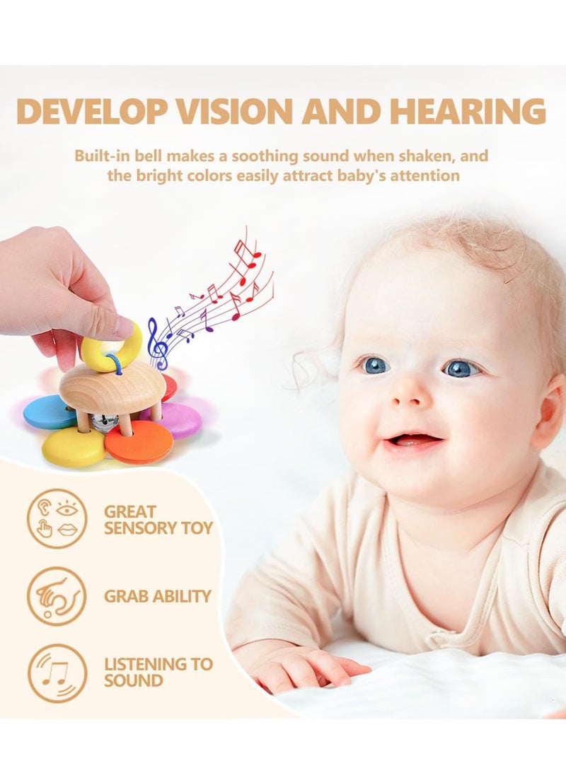 RATSAW Organic Colorful Wooden Baby Rattles Set 4 Pcs Montessori Toys for Babies Rattle Soother Bracelet Teether Toys for Newborn Babies 0 to 12 Months Perfect Toddler Shower Gift  - Image 2