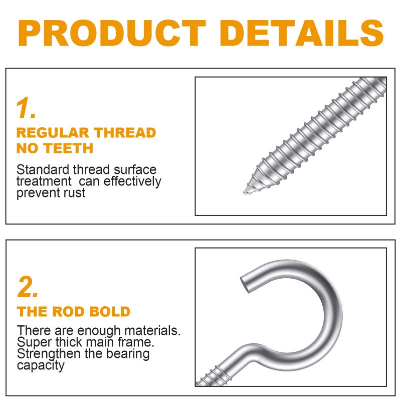 Zusful 3.2 Inches 304 Stainless Steel Screw Eyes 6 Pack Heavy Duty Screw In Hooks For Hammock Stand  Indoor Ceiling&Outdoor - Image 4