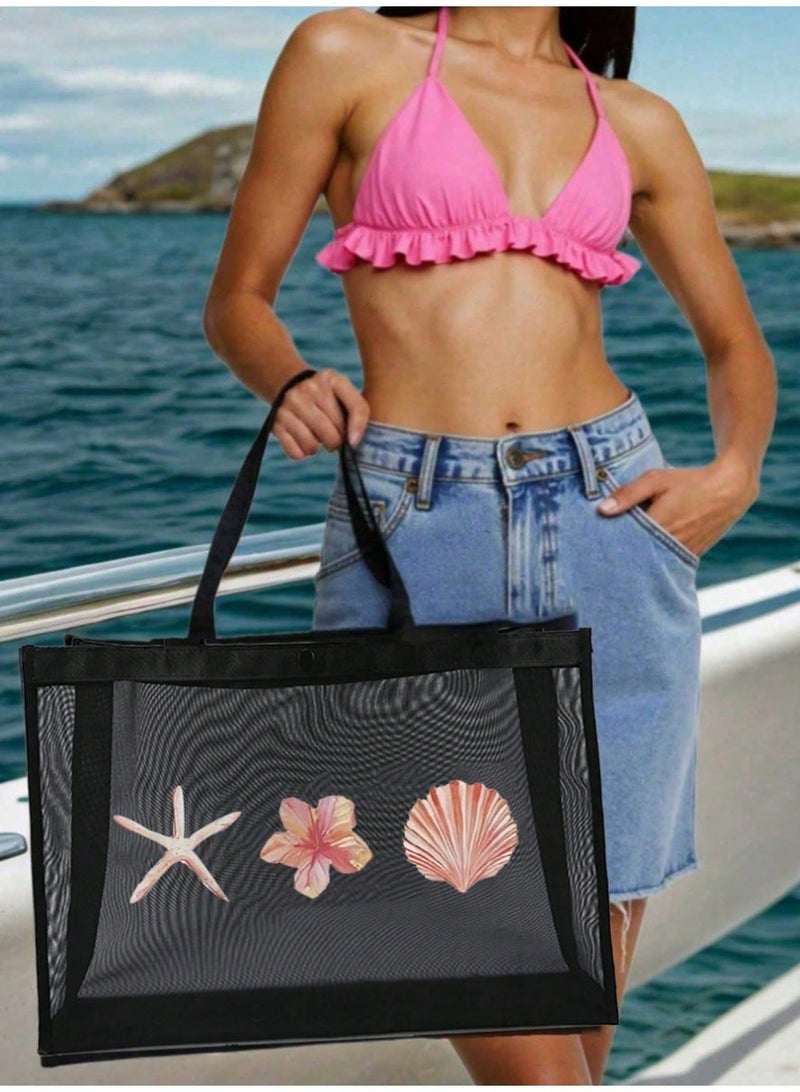 Shein 1pc Large Capacity Mesh Tote Bag With Letter Decor, Multifunctional Polyester Mesh Handbag - Image 2