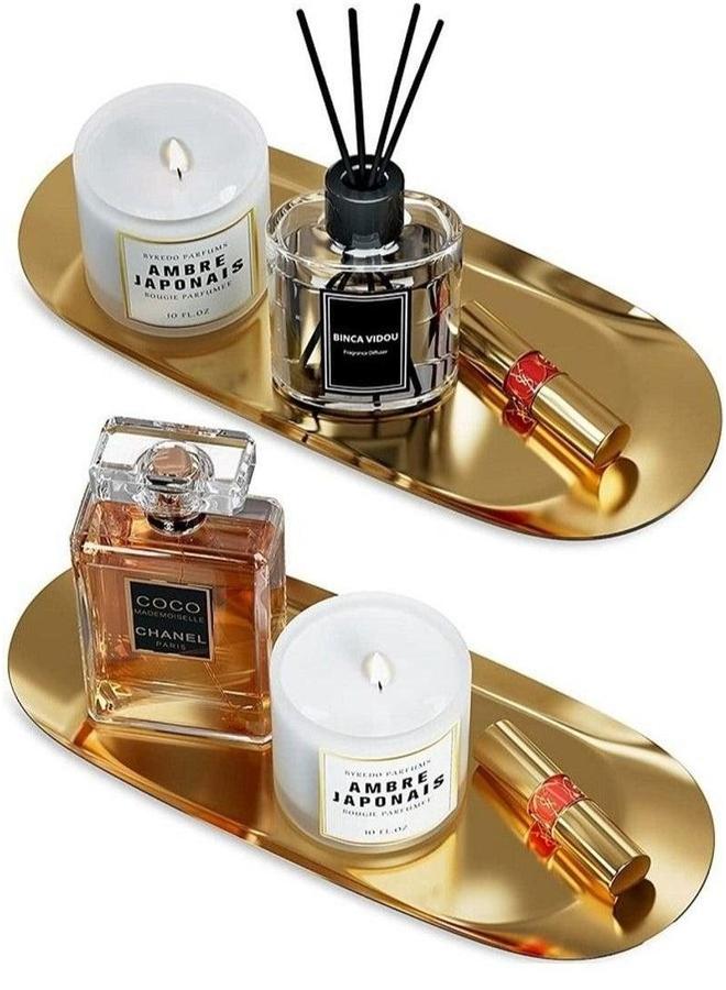 HOMESTAR 2 Pack Stainless Steel Towel Tray Holds Candles, Bathroom Soap Dish Tea  - Image 1