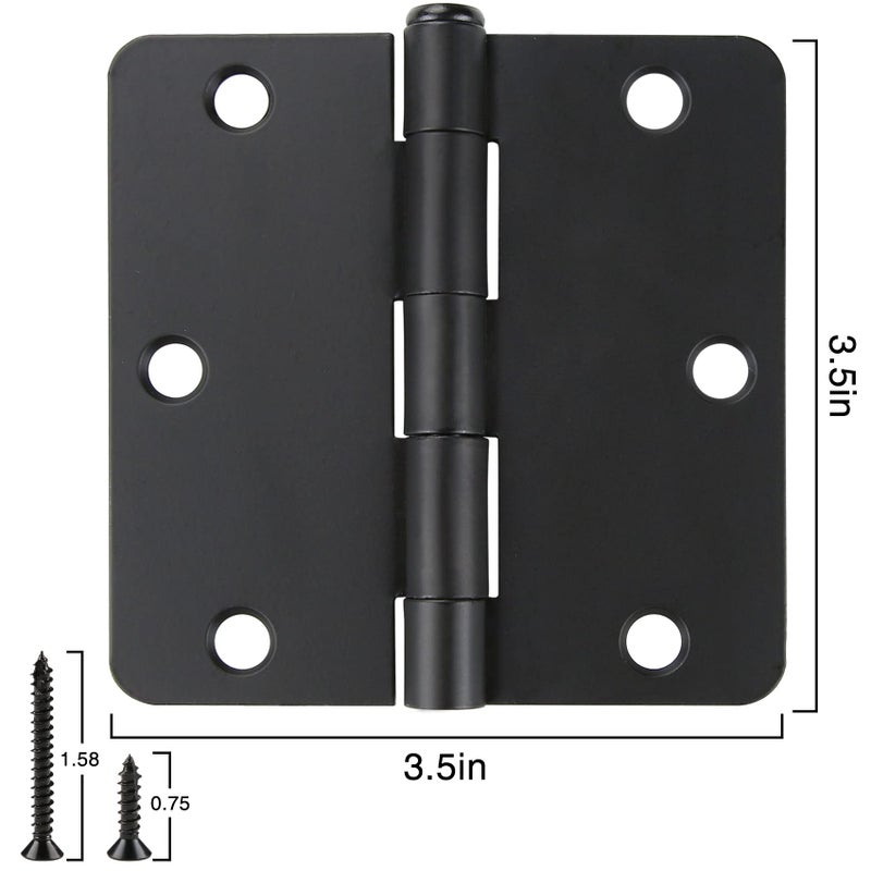 JIW 12 Pack Black Door Hinges Black Matte Black Hinges For Doors 3 1/2 Interior Door Hinges 3.5 "" X3.5 Inch Hinges Rounded 1/4 "" Raidus Standard Residential Bedroom Door Hinge Sturdy Door Hardware - Image 2
