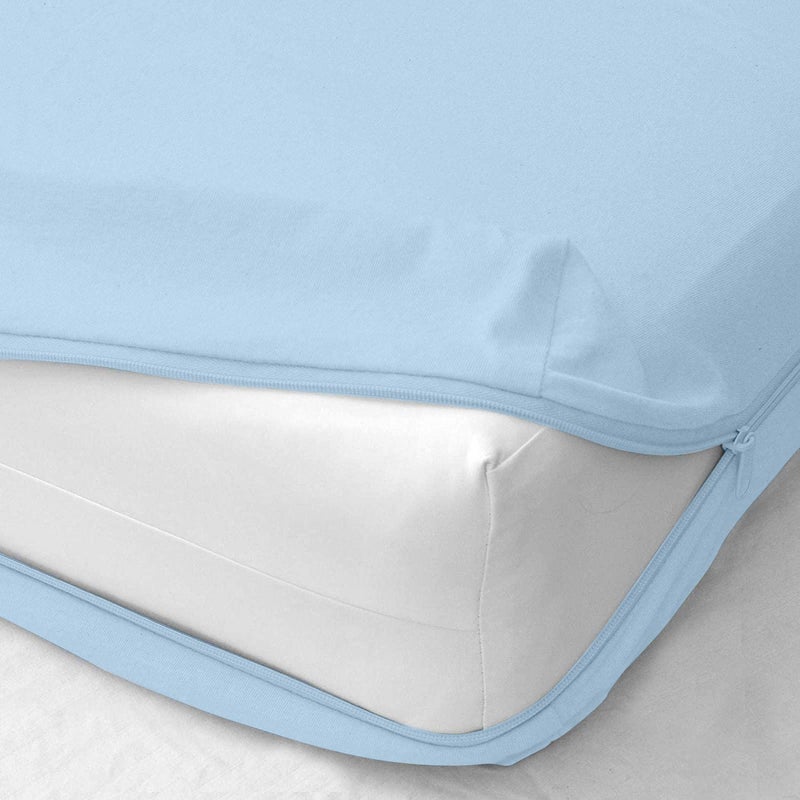 SKY BEDDINGS شريحة ملاءة بسحاب بحجم كامل 12 بوصة عمق جيب  ملاءة فندقية من الألياف الدقيقة  ذات جودة عالية  ملاءة ناعمة خالية من التجاعيد  غطاء مرتبة بسحاب  ملاءة واحدة فقط - أزرق فاتح - Image 1