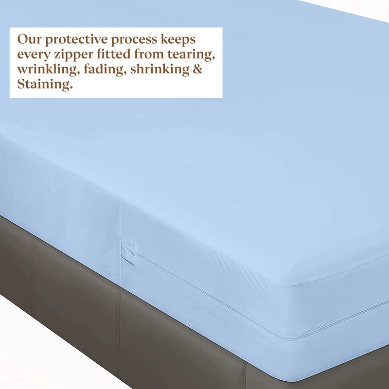 SKY BEDDINGS شريحة ملاءة بسحاب بحجم كامل 12 بوصة عمق جيب  ملاءة فندقية من الألياف الدقيقة  ذات جودة عالية  ملاءة ناعمة خالية من التجاعيد  غطاء مرتبة بسحاب  ملاءة واحدة فقط - أزرق فاتح - Image 4