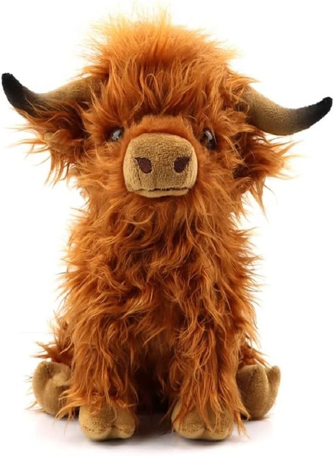 Highland Cow Stuffed Animals Plush Toy Fluffy Highland Bull Animal Plush Doll Soft Gift for Kids Boys Girls, 30cm Tall(Brown)  - Image 1