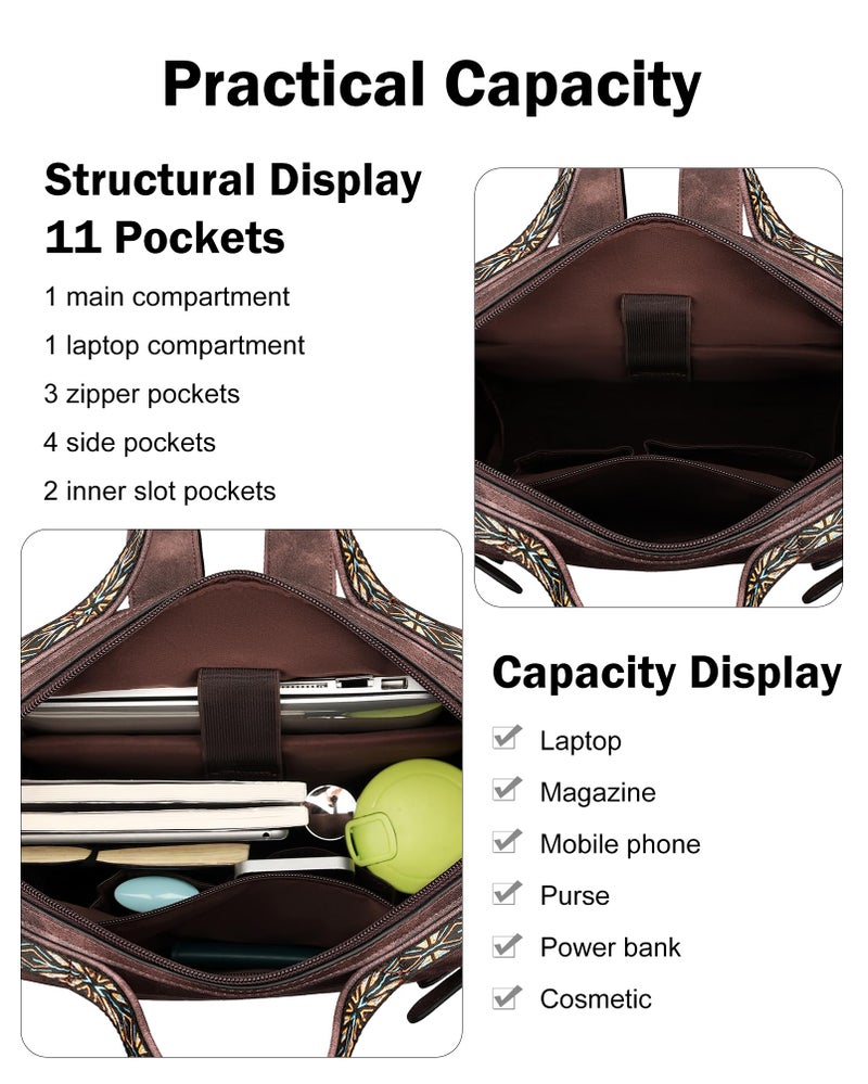 FADEON Leather Laptop Backpack for Women, Designer Ladies Work Travel Computer Backpack with Laptop Compartment Coffee Brown - Image 3