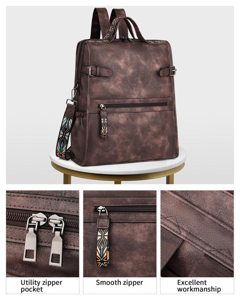 FADEON Leather Laptop Backpack for Women, Designer Ladies Work Travel Computer Backpack with Laptop Compartment Coffee Brown - Image 5