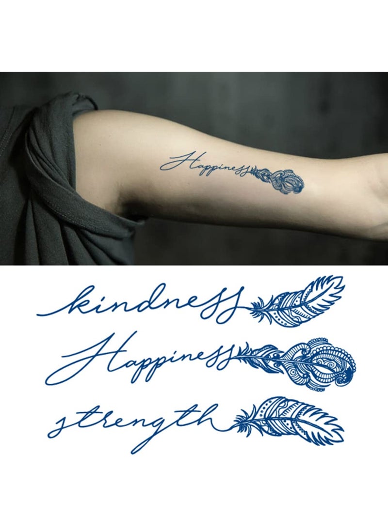Oottati Semi Permanent Lasts 1-2 Weeks Waterproof Small Cute Temporary Tattoos, Realistic Look, No Adhesive, No Reflection Adult Body Art Stickers 2 Sheets Words Quotes Kindness Happiness Feather 