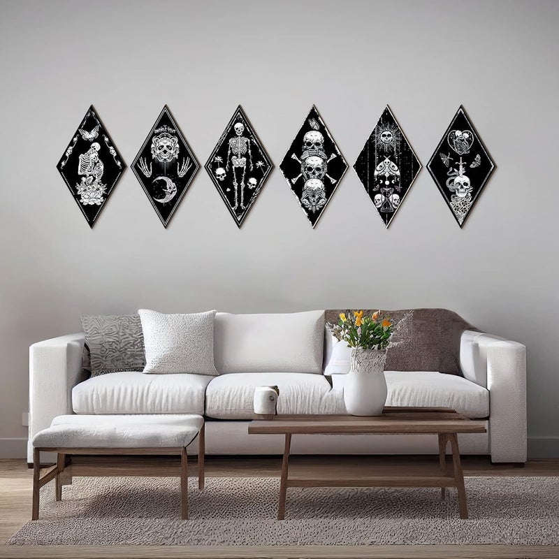 Tatuo 6 Pcs Farmhouse Southwest Home Wall Decor Frame Wall Hanging Boho Modern Abstract Art Prints Wooden Decorations for Bedroom Bathroom Apartment Mexican Decor(Skull Style) - Image 4