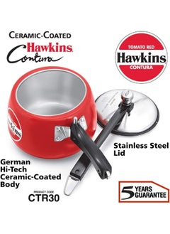 Hawkins 3 Liters Contura Cermaic Coated Aluminium Pressure Cooker With Stainless Steel Lid,Tomato Red  - Image 2
