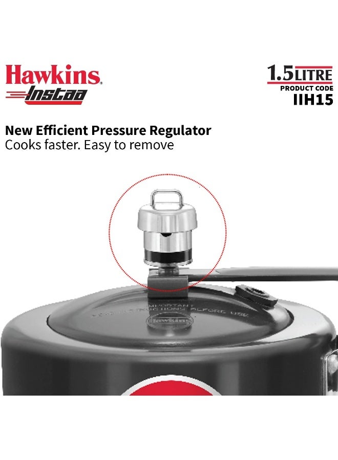 Hawkins 1.5Liters Instaa Hard Anodised Aluminium Inner Lid Pressure Cooker, 4.06mm Thick Base, Induction Compatible (IIH15), Black Black - Image 5