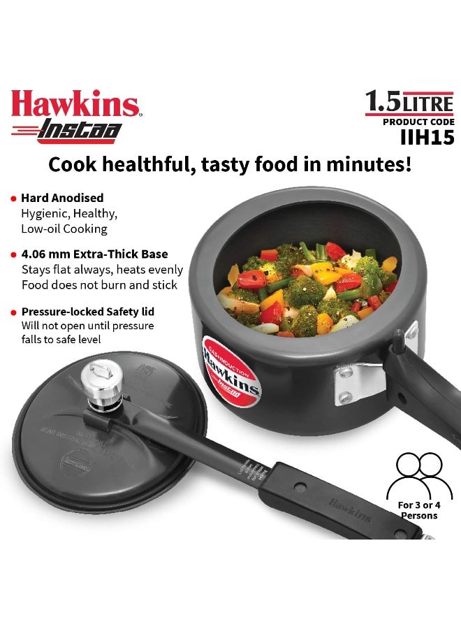 Hawkins 1.5Liters Instaa Hard Anodised Aluminium Inner Lid Pressure Cooker, 4.06mm Thick Base, Induction Compatible (IIH15), Black Black - Image 2
