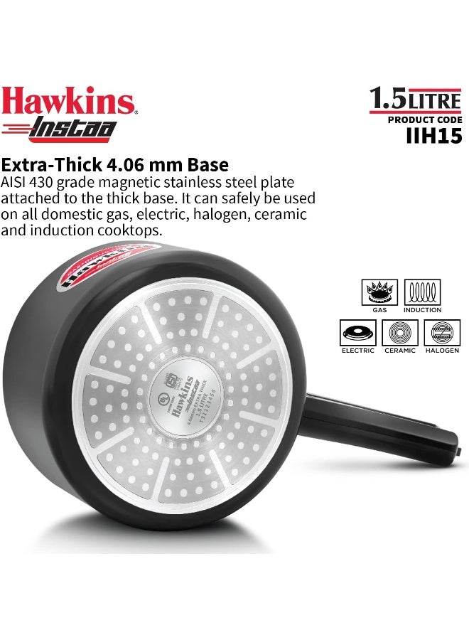 Hawkins 1.5Liters Instaa Hard Anodised Aluminium Inner Lid Pressure Cooker, 4.06mm Thick Base, Induction Compatible (IIH15), Black Black - Image 4