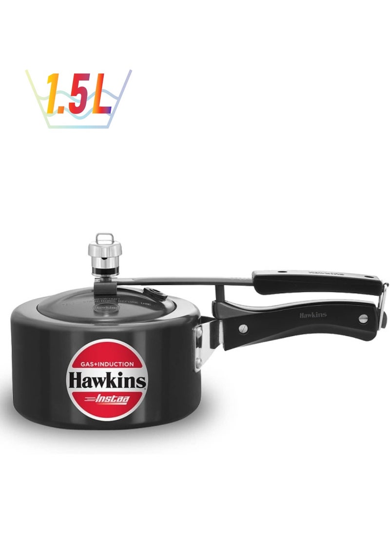 Hawkins 1.5Liters Instaa Hard Anodised Aluminium Inner Lid Pressure Cooker, 4.06mm Thick Base, Induction Compatible (IIH15), Black Black - Image 1