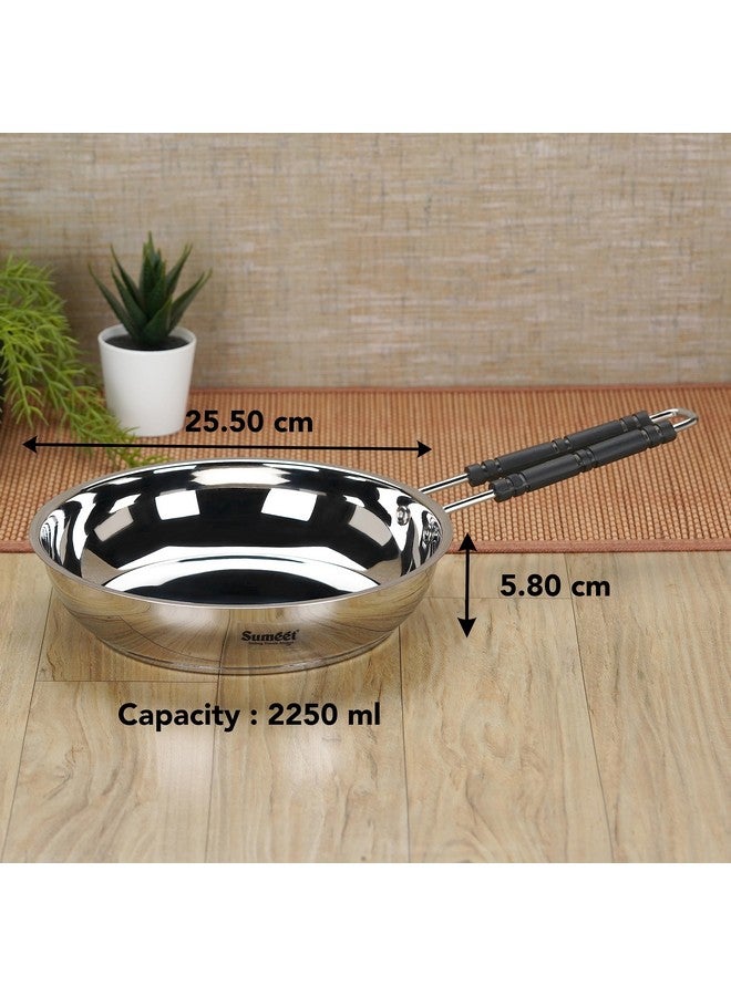 Sumeet Stainless Steel Induction Bottom (Encapsulated Bottom) Fry Pan 2.250 LTR, 25.5 cm Dia, Silver - Image 4