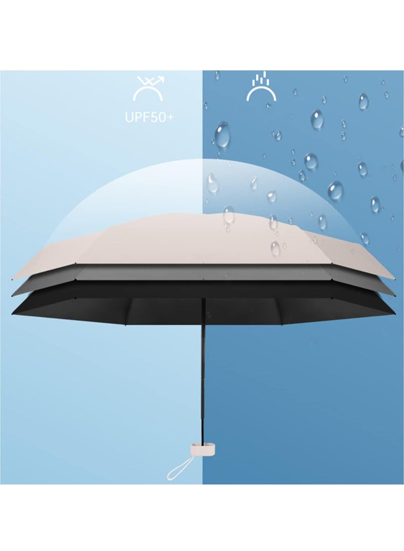 Arabest مظلة صغيرة للمحفظة، حماية من الأشعة فوق البنفسجية بعامل حماية من الأشعة فوق البنفسجية 50+ - مظلة صغيرة خفيفة الوزن للسفر للمطر والشمس - مظلة 5 أضعاف، للنساء والأطفال باللون الأسود - Image 2