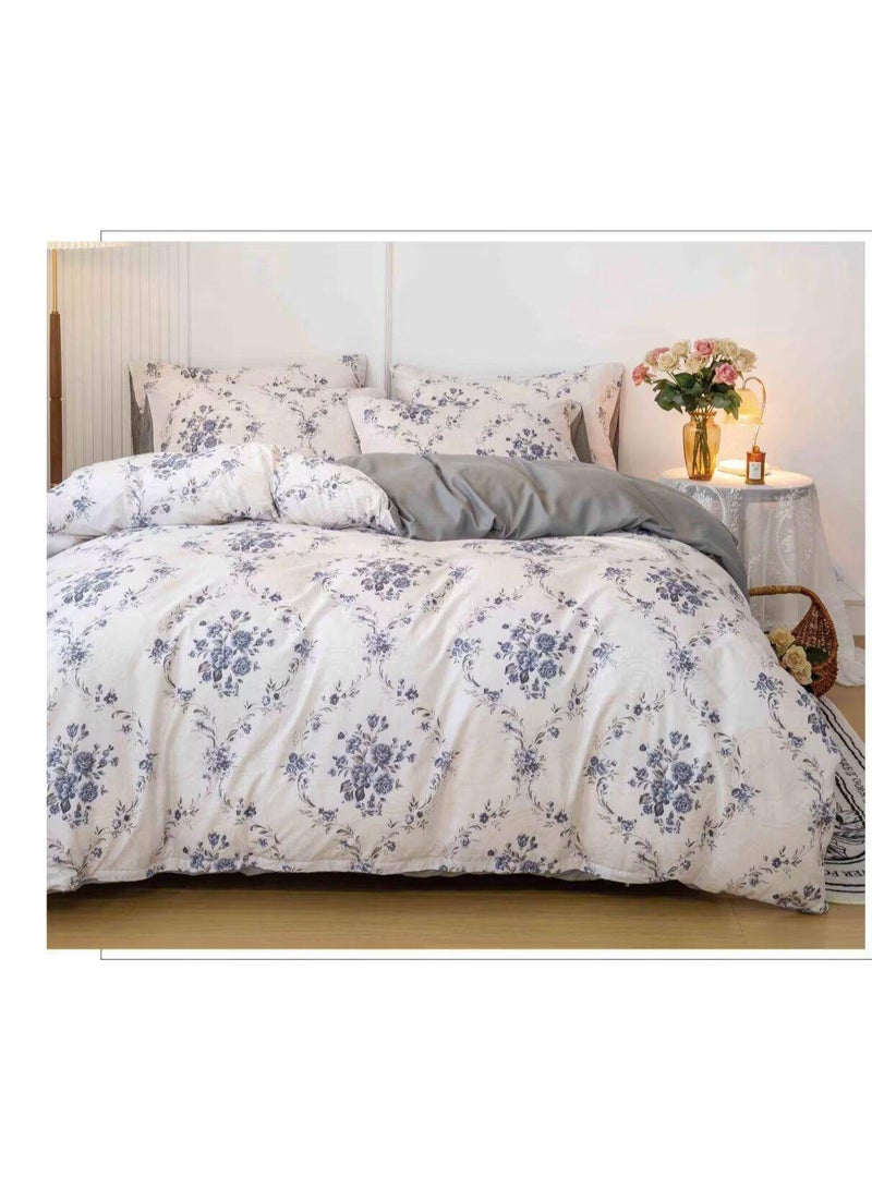 طقم مفروشات قطني مكون من 4 قطع - غطاء لحاف 160×210 سم، شرشف مطاطي 120×200+25 سم، و2 غطاء وسادة - مقاس فردي، ناعم ومسامي