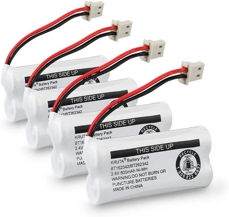 Kruta BT162342 BT262342 Cordless Phone Batteries Compatible with BT183342 BT283342 BT166342 BT266342 VTech CS6114 CS6419 CS6719 at&T EL52300 CL80111 Handset Telephone (Pack of 4) - Image 1