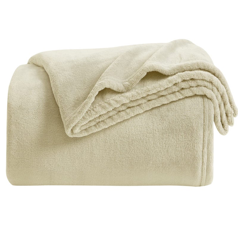 KMUSET Super Soft Throw Blanket Premium Silky Flannel Fleece Throw Size Beige Microfiber Lightweight Blanket All Season Use - Image 1