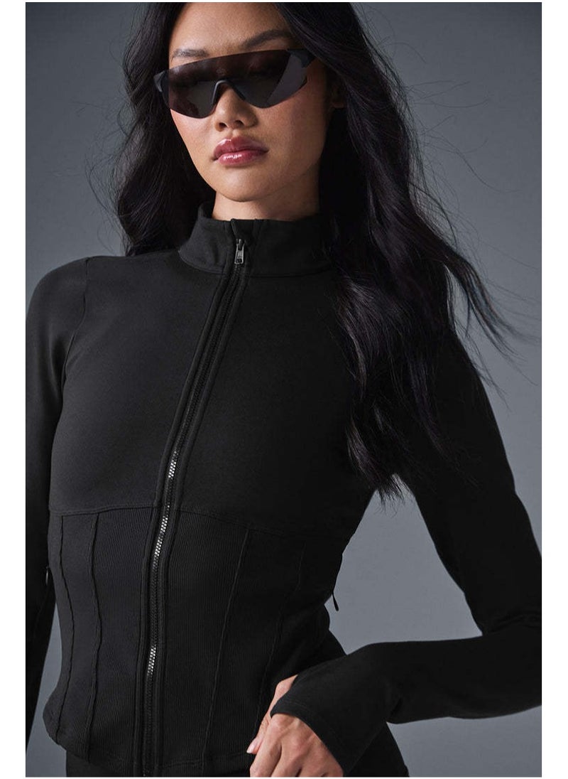 alo - Alo Yoga Sport Coat Short Sleeve Tight-Fitting Crop Top with Waist-Hugging Design, Zipper Stand Collar, Tight-Fitting for Women, Fitness and Sports Use - Image 1